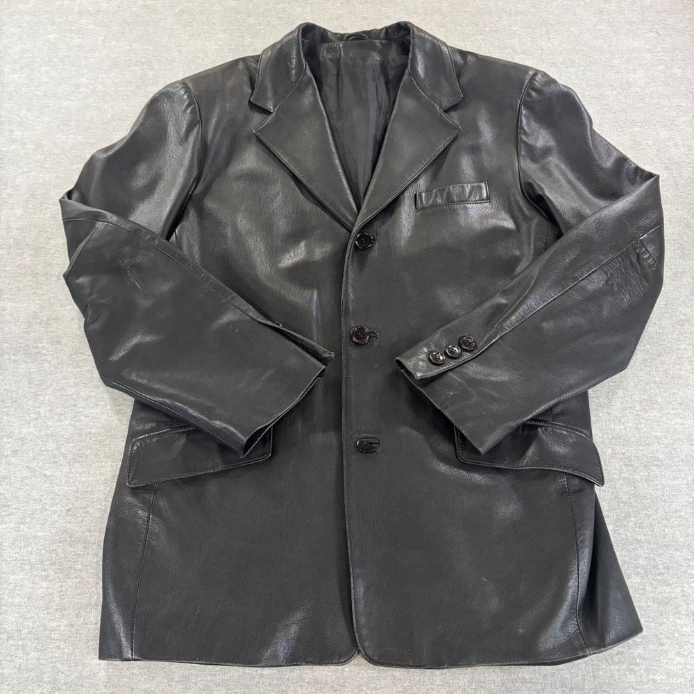 Vera Pelle Mens Black Genuine Leather Jacket Made in Italy Size Medium